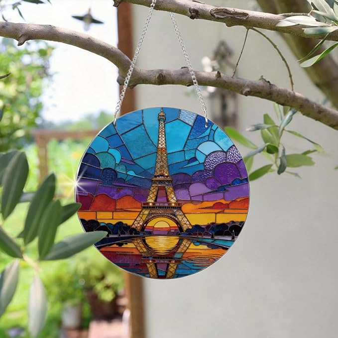 Artistic Sun Catcher for Window Hanging, Eiffel Tower France Landscape Acrylic Suncatcher, Indoor Window Wall Art, Housewarming Decoration, Birthday Gift for Women Men, Festival Gifts