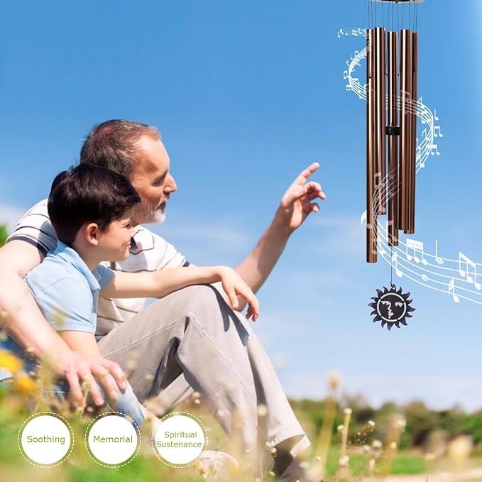 Taman Wind Chimes for Outside, 37” Sun Face Aluminum Deep Tone Wind Chimes Sympathy Memorial for Loss of a Loved One Condolence Gift Garden Patio Outdoor Home Decoration