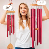 UpBlend XL Wind Chimes for Outside Gift – Deep Tone Wind Chime with Decorative Stone – Garden and Patio Décor for Porch or Yard, Elegant Outdoor Ornament, Meaningful Gift for Neighbors. 41” Red.