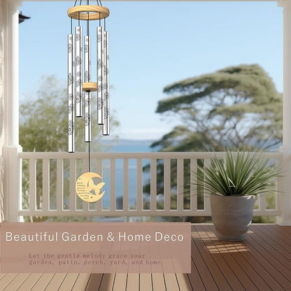Modern Wind Chimes for Outside, 32" Daisy Print Wind Chime with Butterfly Pendant for Birthday, Mother's Day, Unique Gifts for Women, Garden Yard Patio Porch Home Hanging Decor(Silvershine)