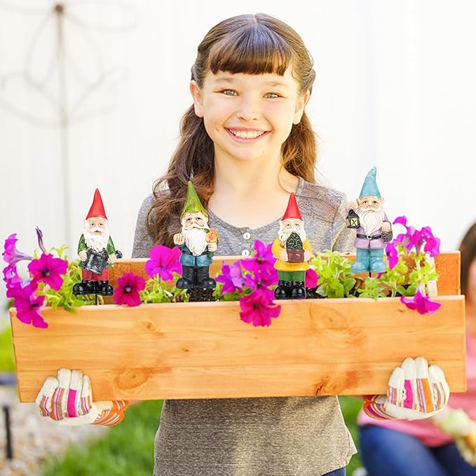 Gnomes Garden Stakes 1.4 Inch Plant Decorations for Pots Indoor Outdoor 4 Pack Miniature Gnomes Decorations for Yard Mini Gnome