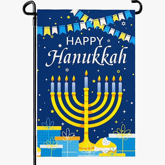 Happy Hanukkah Garden Flags 12 x 18 Inch Double Sided Jewish Holiday Menorah Star Candles Yard Flag for December Hanukkah Outdoor Decorations for Outside garden yard
