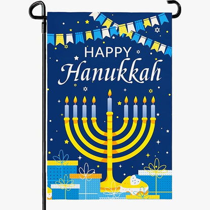 Happy Hanukkah Garden Flags 12 x 18 Inch Double Sided Jewish Holiday Menorah Star Candles Yard Flag for December Hanukkah Outdoor Decorations for Outside garden yard
