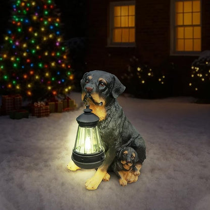 Outdoor rottweiler Dog Statue with Interchangeable Welcome sign and Detachable Garden Dog Sculpture Décor Garden Statue Outdoor Dog statue Solar Lights Statue Outdoor Garden Decor Yard Decorations