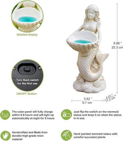 Nacome Solar Mermaids Birdbath Garden Decor: Outdoor Statues Ornaments for Outside Decorations Yard Art Lawn Porch Patio Balcony - Birthday Gifts for Mom Grandma Women Lover