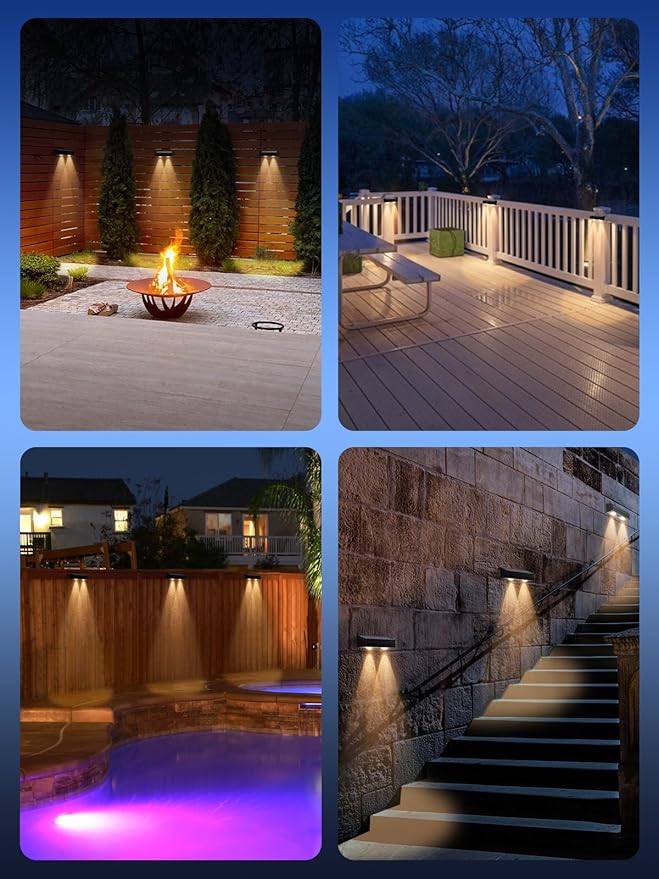 Solar Fence Lights Outdoor Waterproof LED,12 Pack RGB Fence Solar Lights, 12 Modes Color Changing Outside Lightings Decor for Wall Railing Patio Deck Backyard Garden Pool