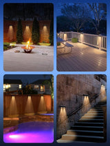 Fence Lights Solar Powered 2 Pack, RGB Fence Solar Lights Outdoor Waterproof Led, 12 Modes Color Changing Outside Lightings Decor for Wall Railing Patio Deck Backyard Garden Pool