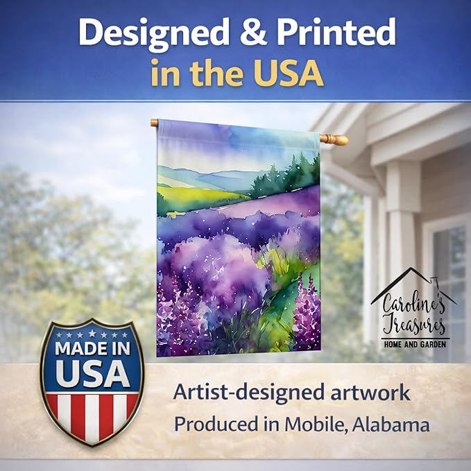 Caroline's Treasures New Hampshire Purple Lilac in Watercolor House Flag Large Porch Sleeve Pole Decorative Outside Yard Banner Artwork Wall Hanging, Polyester, House Size, Multicolor