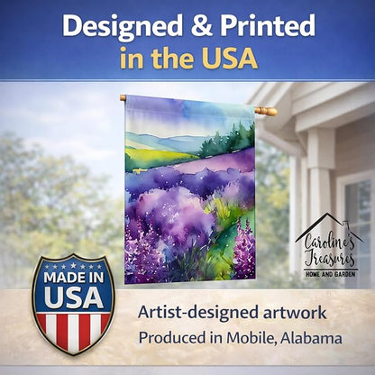 Caroline's Treasures New Hampshire Purple Lilac in Watercolor House Flag Large Porch Sleeve Pole Decorative Outside Yard Banner Artwork Wall Hanging, Polyester, House Size, Multicolor