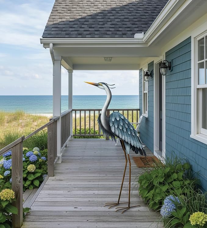 Regal Art & Gift Blue Heron Metal Statue – Indoor Outdoor Decorative Sculpture for Home & Garden Décor, Weather-Resistant Yard Art Figure for Patio, Lawn