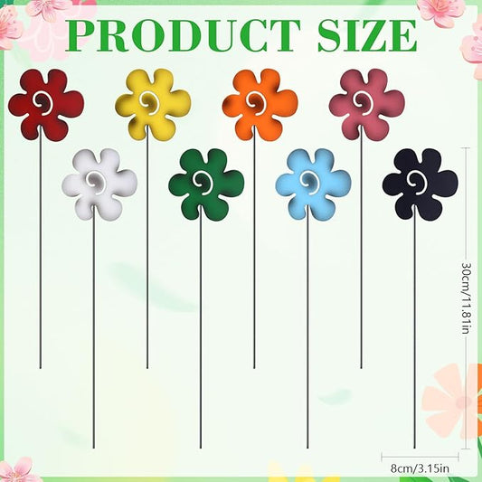 8 Pack Spring Rustic Metal Flowers Decorative, 12" Farmhouse Garden Decor Outside Rust Garden Stakes, Farmhouse Yard Art Ornament for Spring Outdoor Lawn Porch Pathway Patio Decor