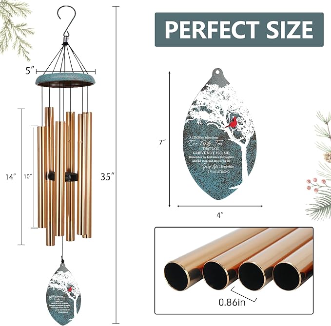 ASTARIN Custom Cardinal Memorial Wind Chimes, 35" Sympathy Gifts Wind Chime for Loss of Mom Dad Sister Son, Personalized Name Date Bereavement Condolence Gift for Outside Outdoor,Produced in USA