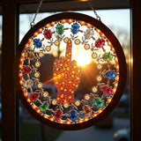 Middle Finger Suncatcher Color Stained Glass Window Hanging, Handmade Acrylic Funny Light Sun Catcher Indoor Outdoor Wall Hanger Ornament, Hand-Painted Glass Panel Decor for Home Office (D)