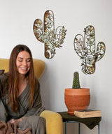 Putuo Decor Cactus Wall Art Set of 2, Rustic Flower Cactus Wall Decor, Floral Nature-Inspired Metal Wall Art for Living Room, Bedroom, Bathroom, Boho Style, 12.2 x 4.6 inches