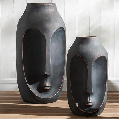 Wallowa Large Statue & Set of 2 Artificial Stone Figures, 28"-20" Modern Art Sculptures for Home, Porch, Backyard & Living Room Decor, Bronze