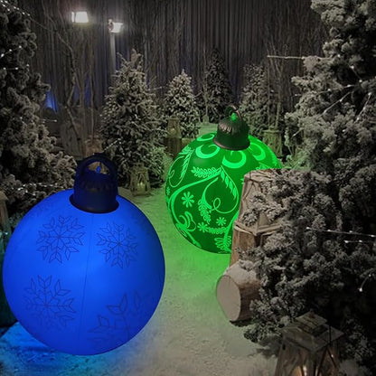 21 inch Inflatable Christmas Balls Ornaments, Christmas Decoration LED Lights with PVC, Giant Xmas Party Supplies, Garden Glow Up Balls with Remotes, Hanging Disco Balls Decor for Outdoor Blue