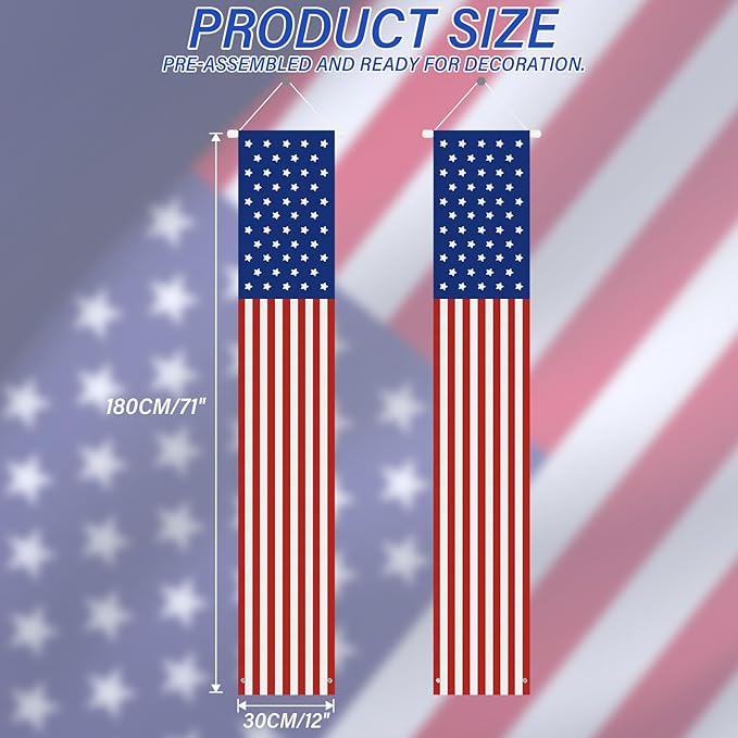Babycop 4th of July Decorations Outdoor – Patriotic American Flag Porch Banners (2 Pcs) – Red White Blue Hanging Signs for July Fourth, Memorial Day, Veterans Day, Independence Day Yard Decor