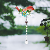 TIDTALEO Glass and Iron Garden Bird Hanging Statue Outdoor Decor with Realistic Bright Red Bird Design Creative Patio Ornament for Park and Home Landscaping