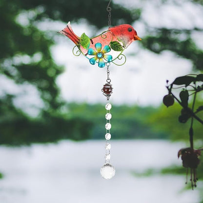 TIDTALEO Glass and Iron Garden Bird Hanging Statue Outdoor Decor with Realistic Bright Red Bird Design Creative Patio Ornament for Park and Home Landscaping