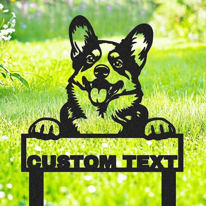 Custom Funny Corgi Garden Sign Yard Stakes, Personalized Metal Dog Garden Decor Name Signs for Outside, Customized Lawn Patio Dog House Decorative Signs Plaque Pet Gardening Decor Gifts