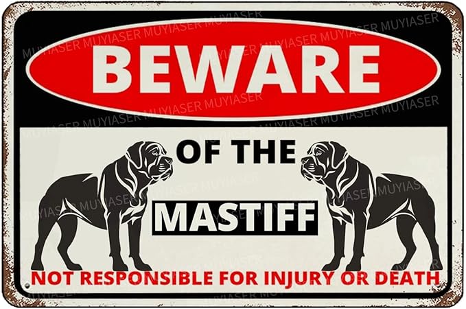Beware Of The Dog Mastiff Sign Aluminum Metal Tin Signs Outdoor Yard Sign Warning Sign For Fence Yard Home Kitchen Farm Garden Wall Decor 8x12 Inch