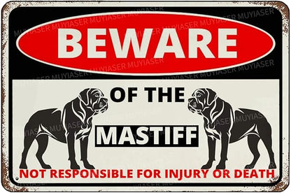 Beware Of The Dog Mastiff Sign Aluminum Metal Tin Signs Outdoor Yard Sign Warning Sign For Fence Yard Home Kitchen Farm Garden Wall Decor 8x12 Inch
