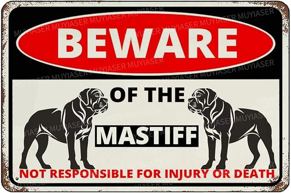 Beware Of The Dog Mastiff Sign Aluminum Metal Tin Signs Outdoor Yard Sign Warning Sign For Fence Yard Home Kitchen Farm Garden Wall Decor 8x12 Inch