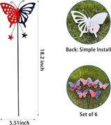 6 Pcs 4th of July Decorations Outdoor,18.2" Red White Blue Metal Butterfly Decorative Garden Stakes for Independence Day,Americana Patriotic Yard Signs Decor for Garden Lawn Porch