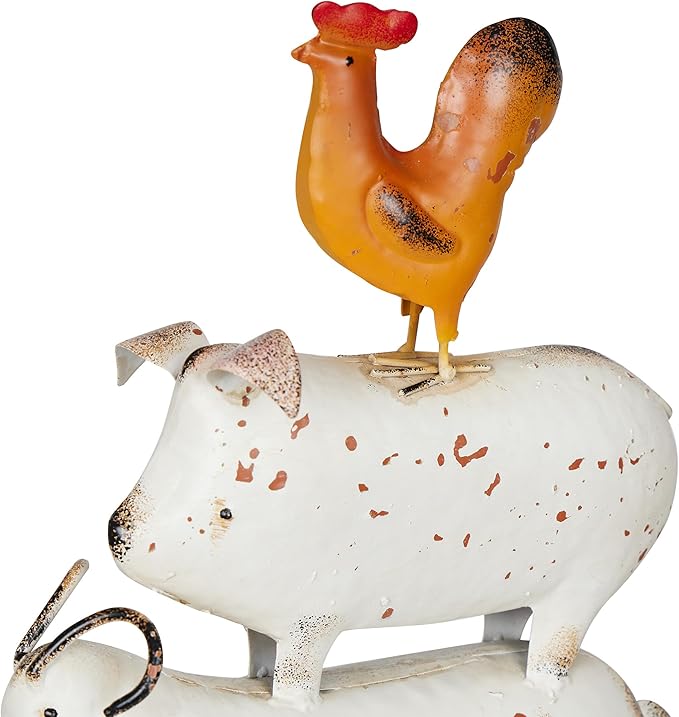 Alpine Corporation MBG188HH Metal Stacked Farm Animals Decor, Outdoor Statue for Patio, Lawn & Garden, 19" H, Multicolor