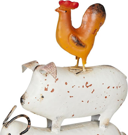 Alpine Corporation MBG188HH Metal Stacked Farm Animals Decor, Outdoor Statue for Patio, Lawn & Garden, 19" H, Multicolor
