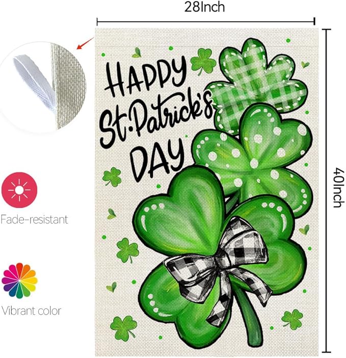 CROWNED BEAUTY St Patricks Day Shamrocks House Flag 28x40 Inch Double Sided Green Decoration for Outside Yard CF1928-40