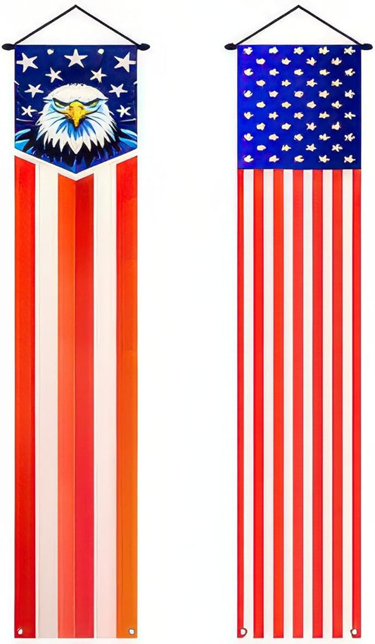 BlissYard 4th of July Decorations 2Pcs Patriotic Decor Door Banner American Flag Banner USA Independence Banners Hanging Porch Signs for Memorial Day Veterans Day Labor Days for Yard Indoor Outdoor Supplies