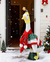 Christmas Porch Goose Outfit, 23" Cement or Plastic Goose Statue Costume, Porch Goose Outfits for Patio, Yard & Garden, Cozy Holiday Décor Adds Cheer with Jingling Bells