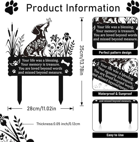 Rngmsi Pet Grave Markers Dog Outdoor, Dachshund Grave Markers for Cemetery, Metal Garden Stake Decorations for Memorial Loss Pet Decor for Outdoors Lawn Patio Outside Pathway(11 X 14 Inches)