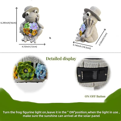 GUCHO Garden Frog Flower Statue with 4 Solar Lights,Outdoor Frog Figurine Lights, Garden Decorations for Outside,Unique Gifts for Women Men Nature Lovers
