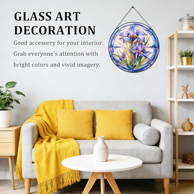 7.87" Sun Catchers Indoor Window,Butterfly Stained Glass Window Hanging, Window Suncatcher Hanging Ornaments Wall Art, Hand-Painted Glass Panel Home Decor (Style N)