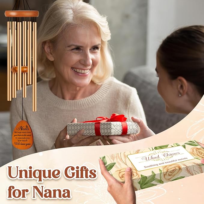Nana Gifts, Birthday Gifts for Nana from Grandkids, Nana Wind Chimes, Best Grandma Present for Birthday Mother's Day Christmas Thanksgiving - with We Love You