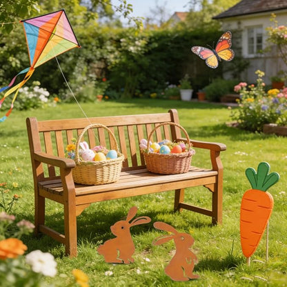 Garneck 2pcs Bunny Garden Stake: Metal Yard Art Animal Garden Stakes - Rabbit Silhouette Insert for Easter Lawn Flowerbeds Planters Patios Lawn