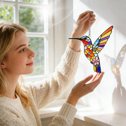 Stained Glass Suncatchers for Windows, Hanging Sun Catchers Indoor Window, Hummingbird Gifts for Bird Lovers