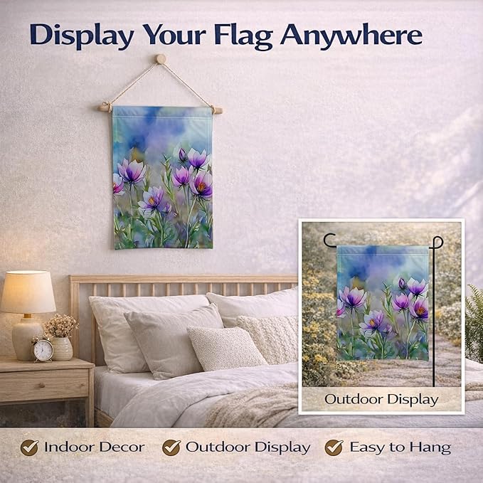 Caroline's Treasures South Dakota Pasque Flowers in Watercolor Garden Flag Mailbox Flag Decorative Yard Flag Banner Outside Patio Artwork Yard Flower Beds, Garden Size, Multicolor