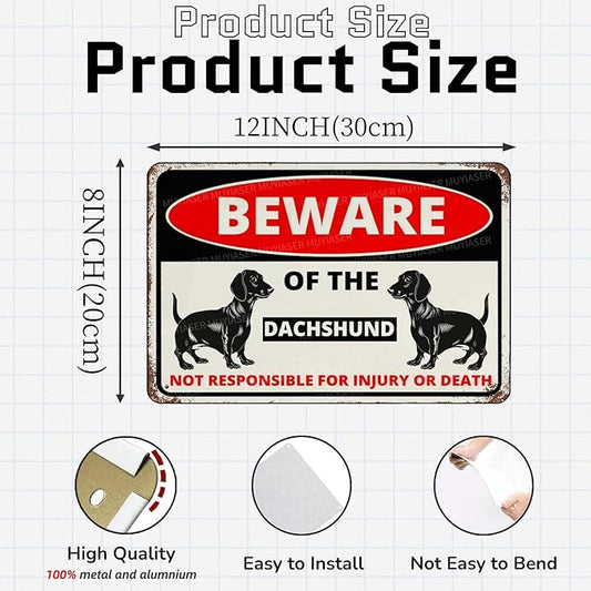 Beware Of The Dog Dachsund Sign Aluminum Metal Tin Signs Outdoor Yard Sign Warning Sign For Fence Yard Home Kitchen Farm Garden Wall Decor 8x12 Inch
