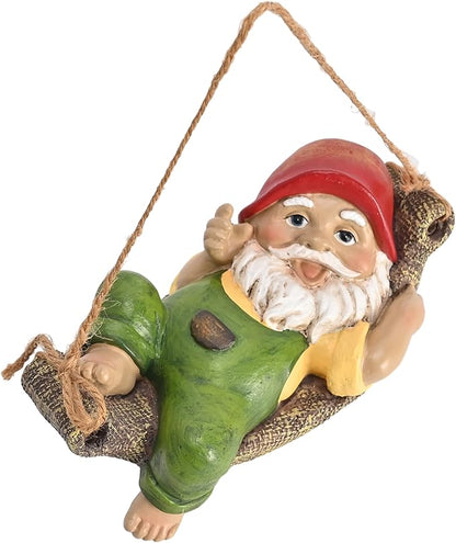 TERESA'S COLLECTIONS Garden Decor, Garden Gnomes Lying on Hammock, Gnomes Decor, Waterproof Resin Garden Decor, Garden Gifts for Mom,Indoor/Outdoor,7"