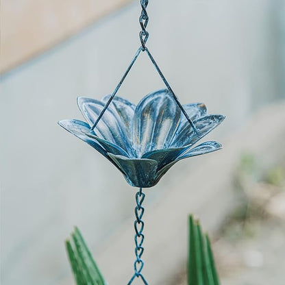TZSSP Rain Chains Decorative Rain Chain Bell with 12 Cups, Decorative Rain Catcher 8-1/2 Length, Blue