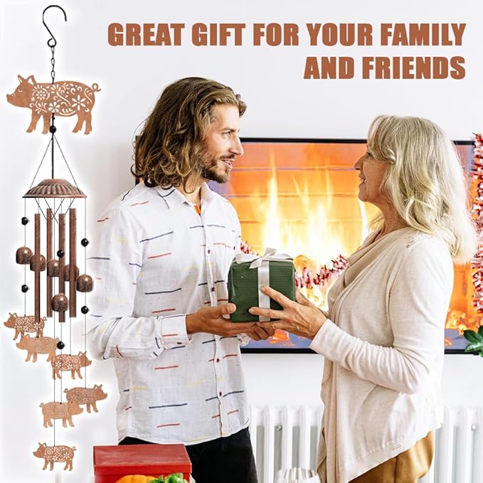 OLYCRAFT Pig Wind Chimes Outdoors Wind Chime Sympathy Memorial Windchime Iron Windchime Memorial Presents Hanging Windbell for Patio Backyard Home Garden Pendant Decoration - 27 Inch