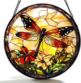Stained Glass Window Hanging - A Dragonfly is Docked in The Garden 6.3 Inches Suncatcher for Garden Home Decor for Women Mon Grandma Friends