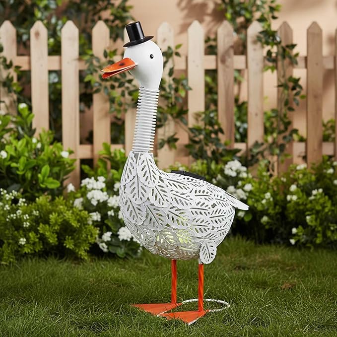 Porch Goose Garden Statue, Solar Metal Goose Yard Statue, 20 Inches High Geese Decoration, Garden Decor for Outside, Outdoor Goose Figurine for Patio, Porch, Yard, Lawn Ornament, Garden goose Gift