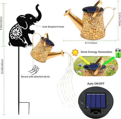 Solar Watering Can Lights, Elephant Hanging Lantern Solar Lights Outdoor, Birthday Gifts for Mom Women Mother's Day, Waterproof Garden Decor Outside Patio Yard Pathway Backyard