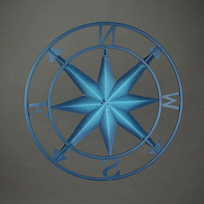 Distressed Blue Metal Compass Rose Wall Decor - Indoor/Outdoor Hanging Art - 20 Inches in Diameter - Easy Install - Coastal Elegance and Nautical Charm