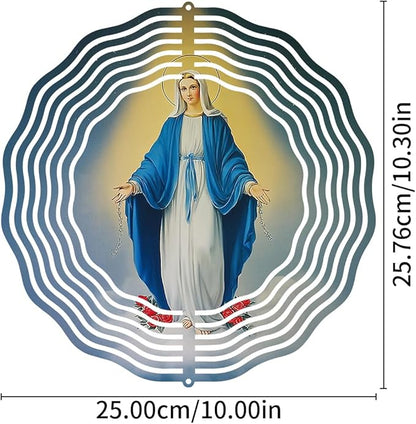 Virgin Mary Wind Spinner, Metal Wind Spinners Outdoor Indoor, Religious Virgin Mary Hanging Garden Decor for Outside, Stainless Wind Spinners for Yard and Garden 10 inch 3D (25.76X25 CM)