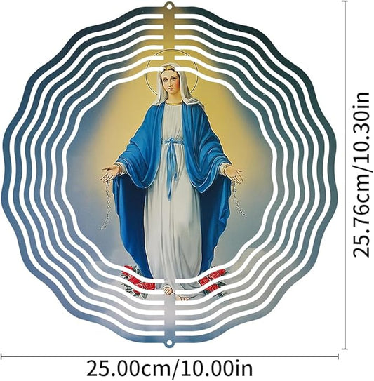 Virgin Mary Wind Spinner, Metal Wind Spinners Outdoor Indoor, Religious Virgin Mary Hanging Garden Decor for Outside, Stainless Wind Spinners for Yard and Garden 10 inch 3D (25.76X25 CM)